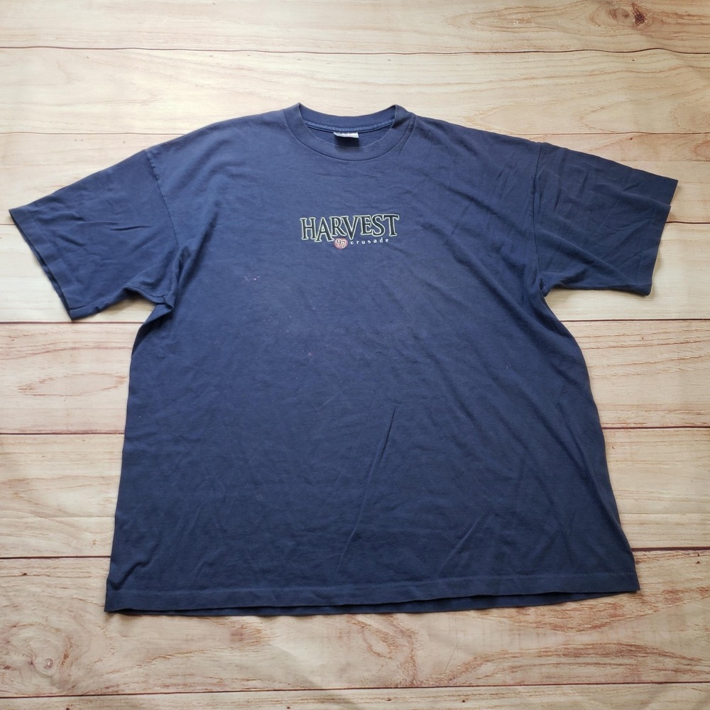 VINTAGE HARVEST '97 Crusade Religious Softee Shirt Mens 2XL Blue Logo Tee 90s‎